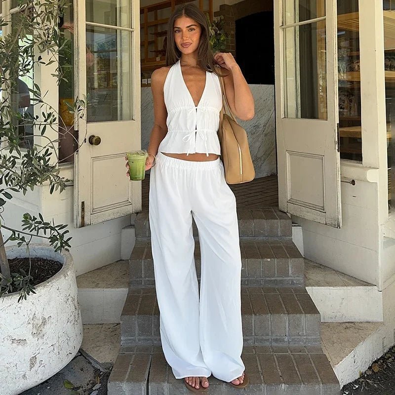 Conjunto de duas peças Renata em algodão com decote halter