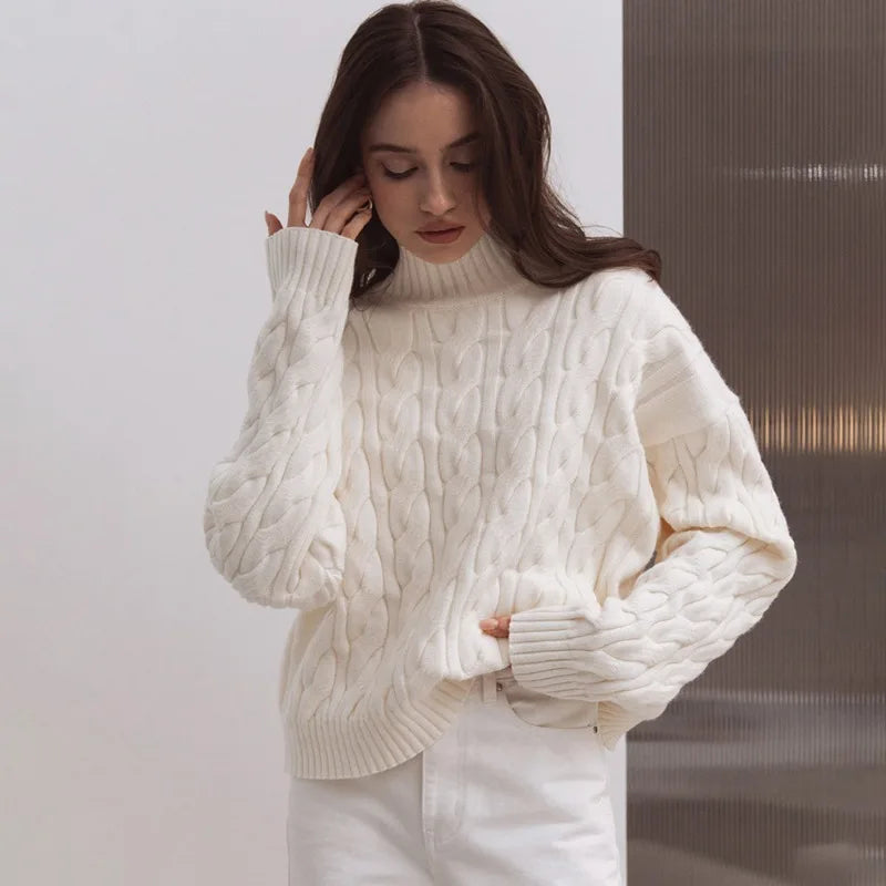 Camisola de tranças com gola alta Freja