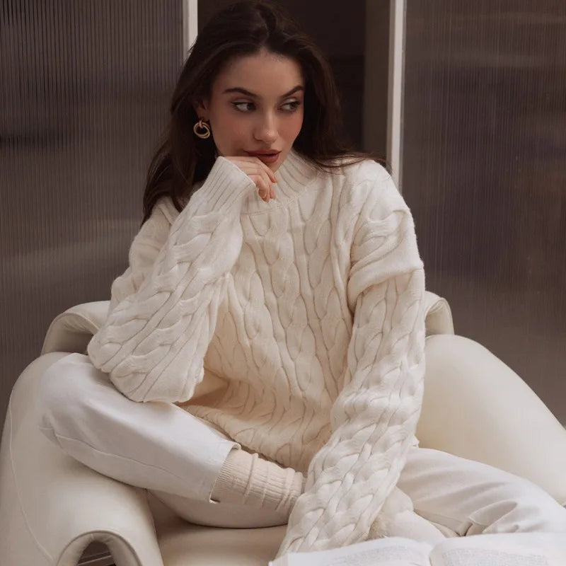 Camisola de tranças com gola alta Freja