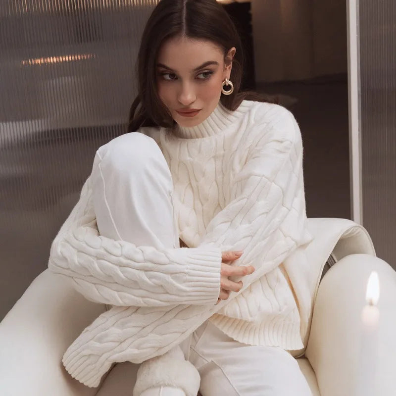 Camisola de tranças com gola alta Freja