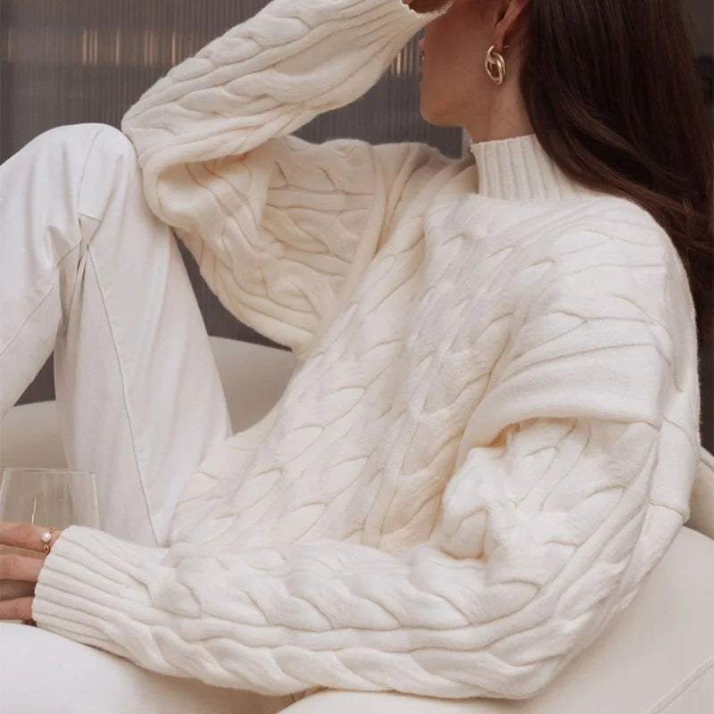 Camisola de tranças com gola alta Freja