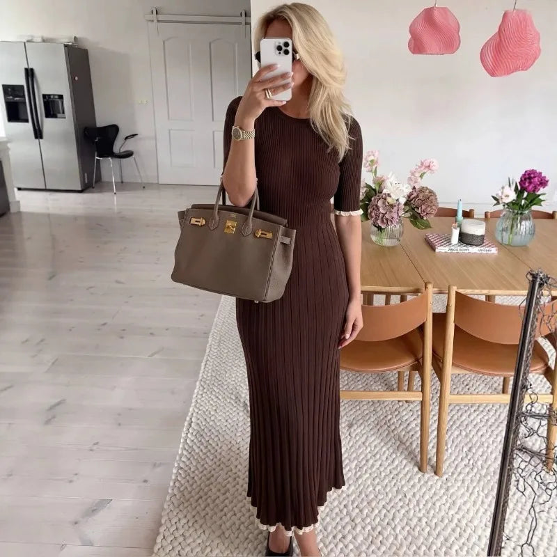 Vestido midi de malha canelada Eliane