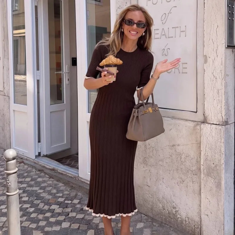 Vestido midi de malha canelada Eliane