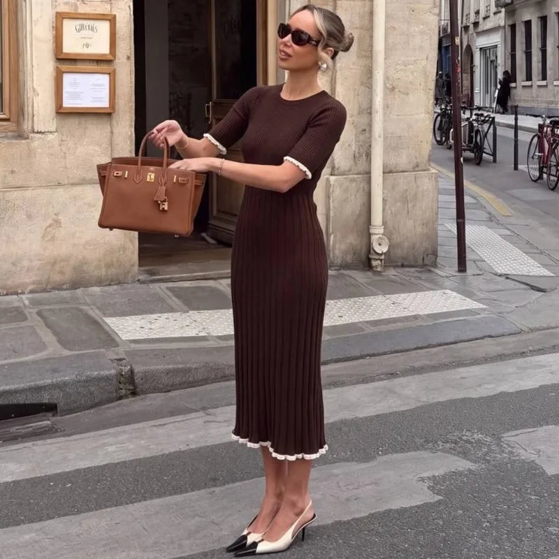 Vestido midi de malha canelada Eliane