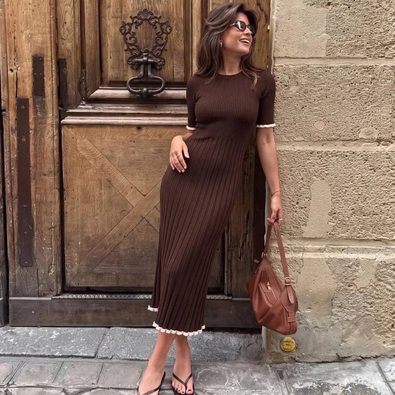 Vestido midi de malha canelada Eliane