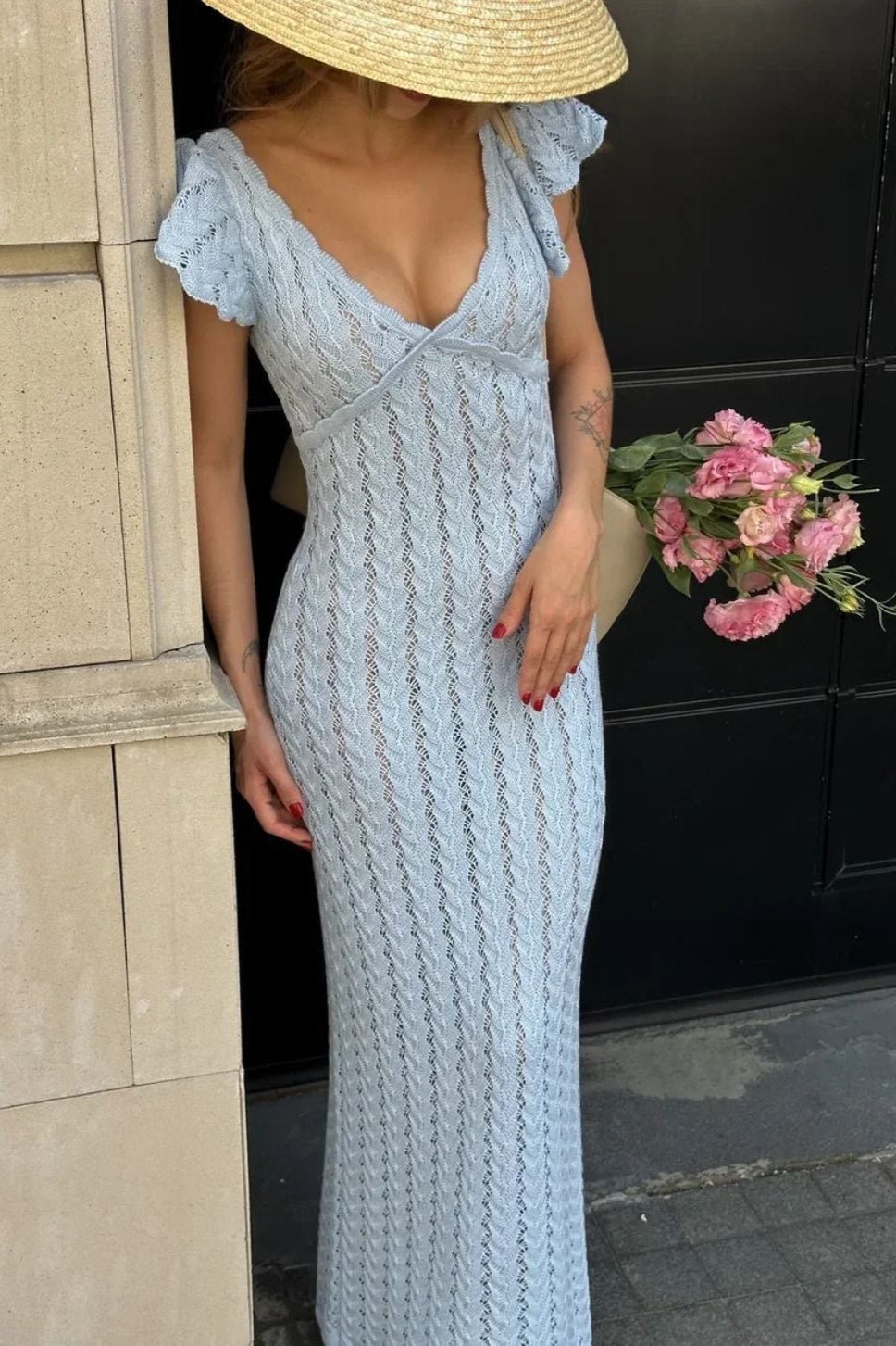 Vestido midi de malha Roan com folhos