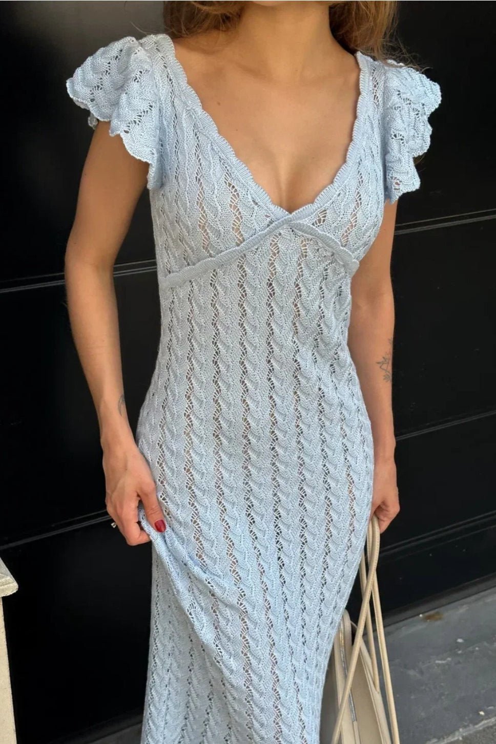 Vestido midi de malha Roan com folhos