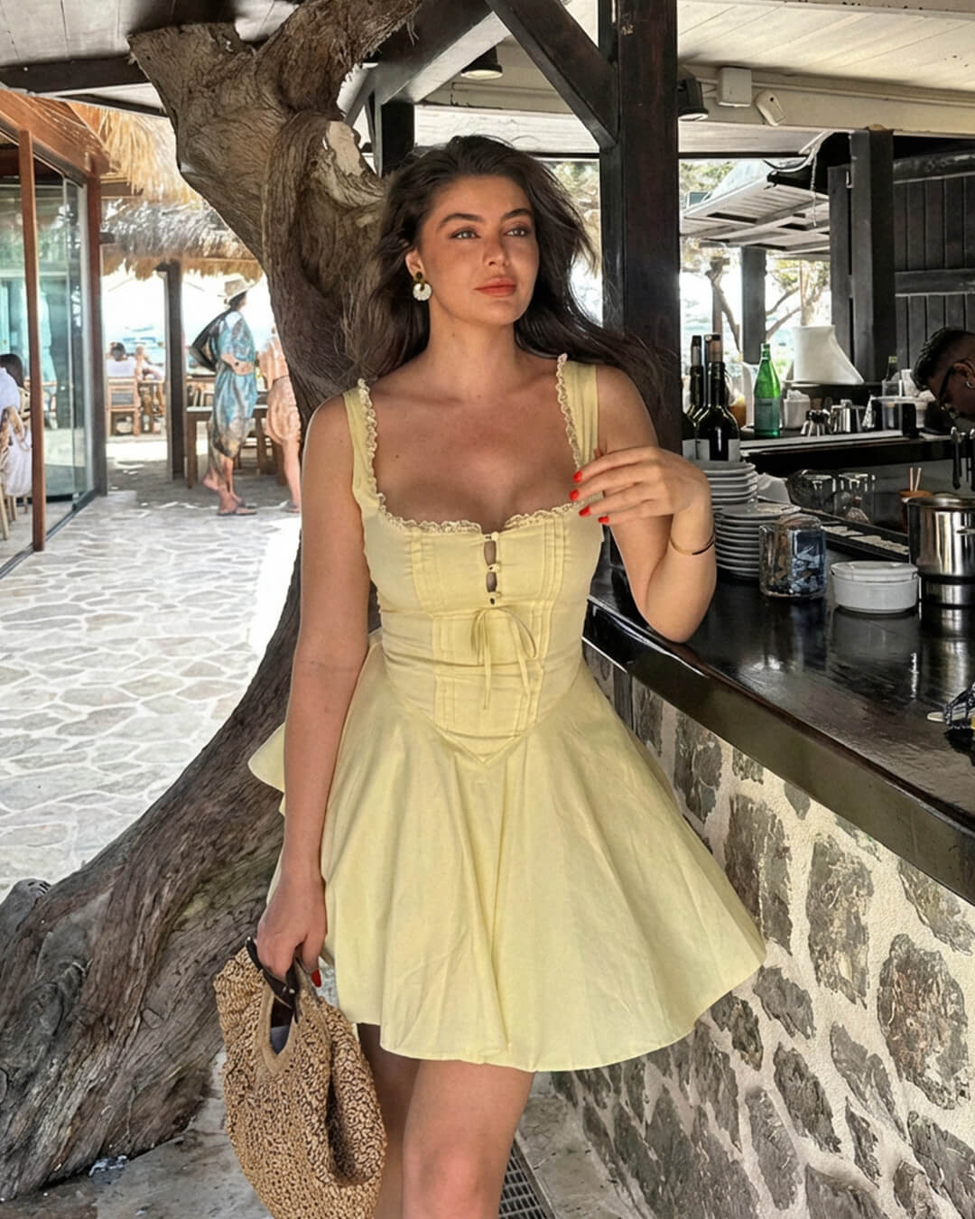 Vestido mini com cordões nas costas Rosa