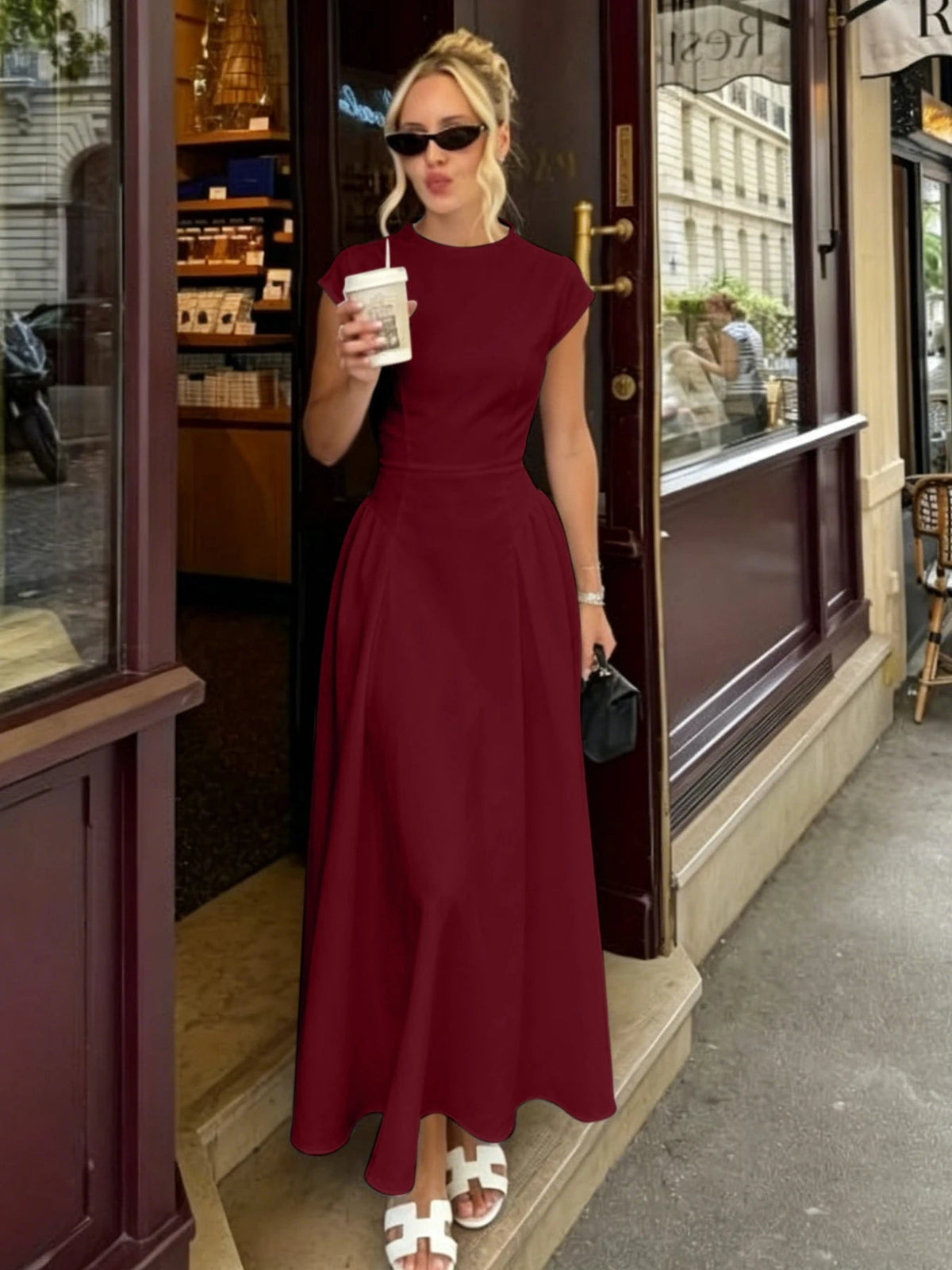 Vestido comprido Ruby evasé com mangas curtas