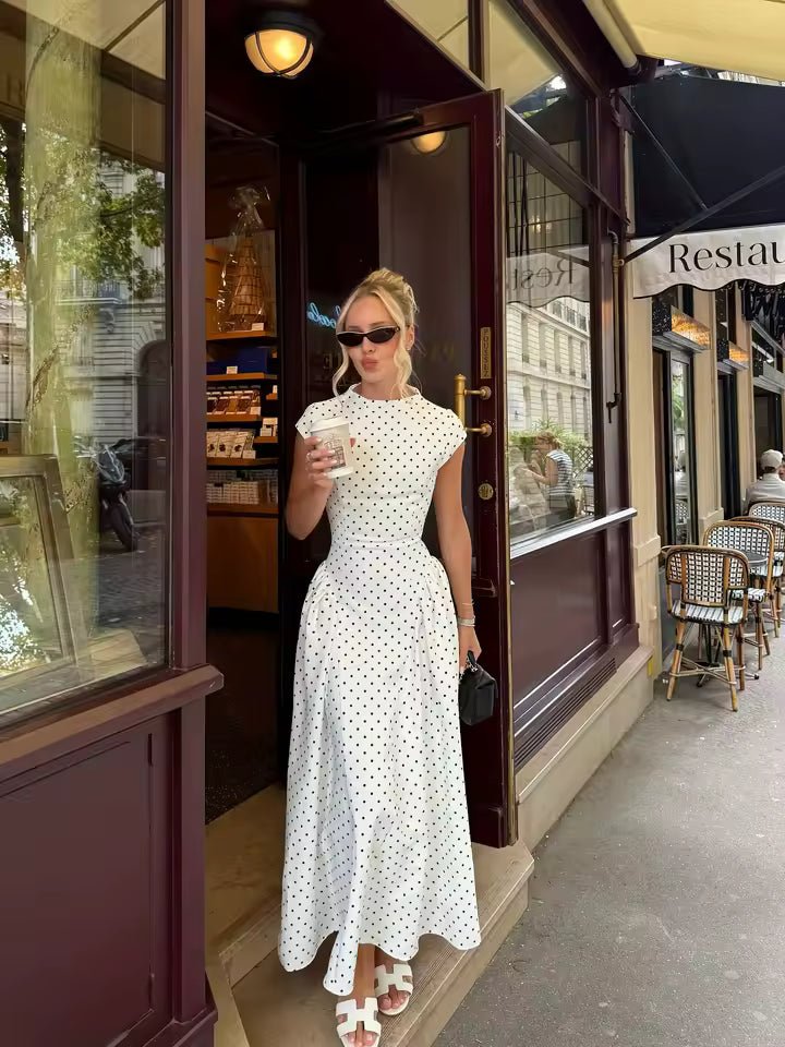 Vestido comprido Ruby evasé com mangas curtas
