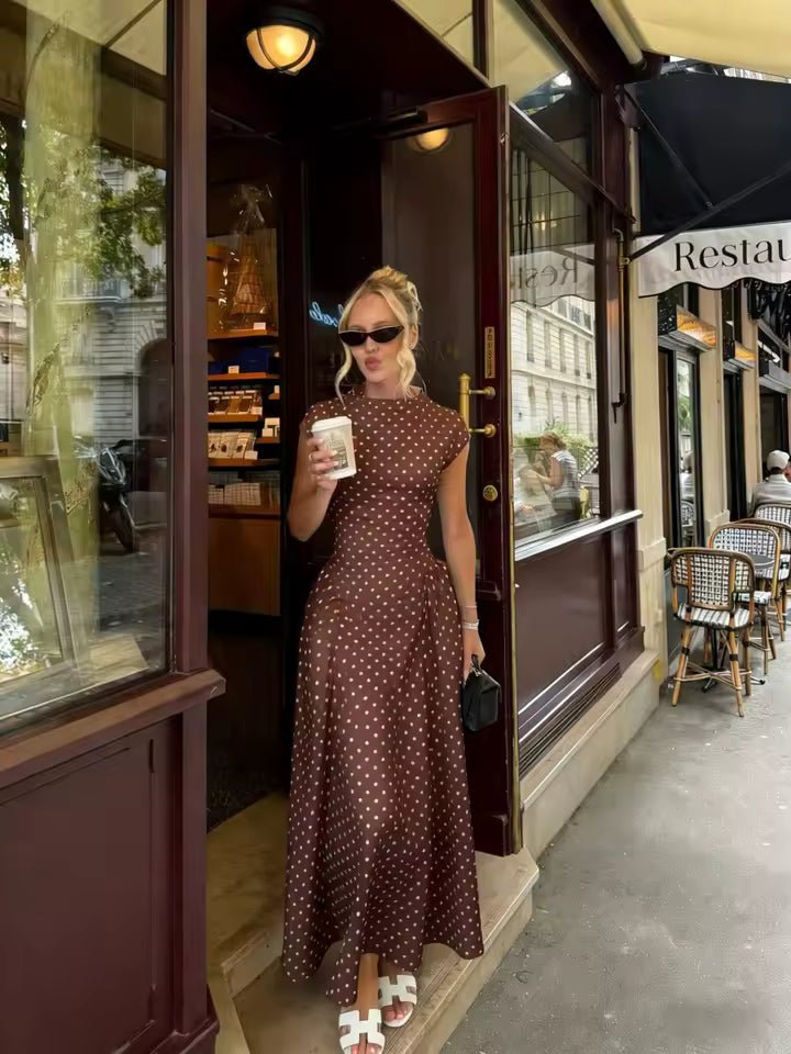 Vestido comprido Ruby evasé com mangas curtas