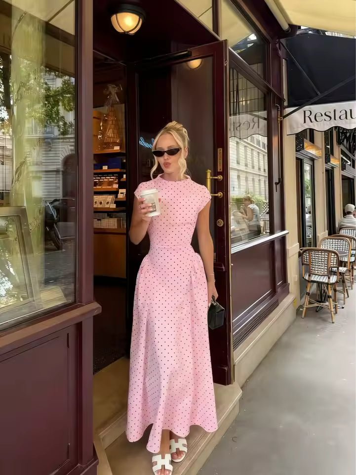 Vestido comprido Ruby evasé com mangas curtas