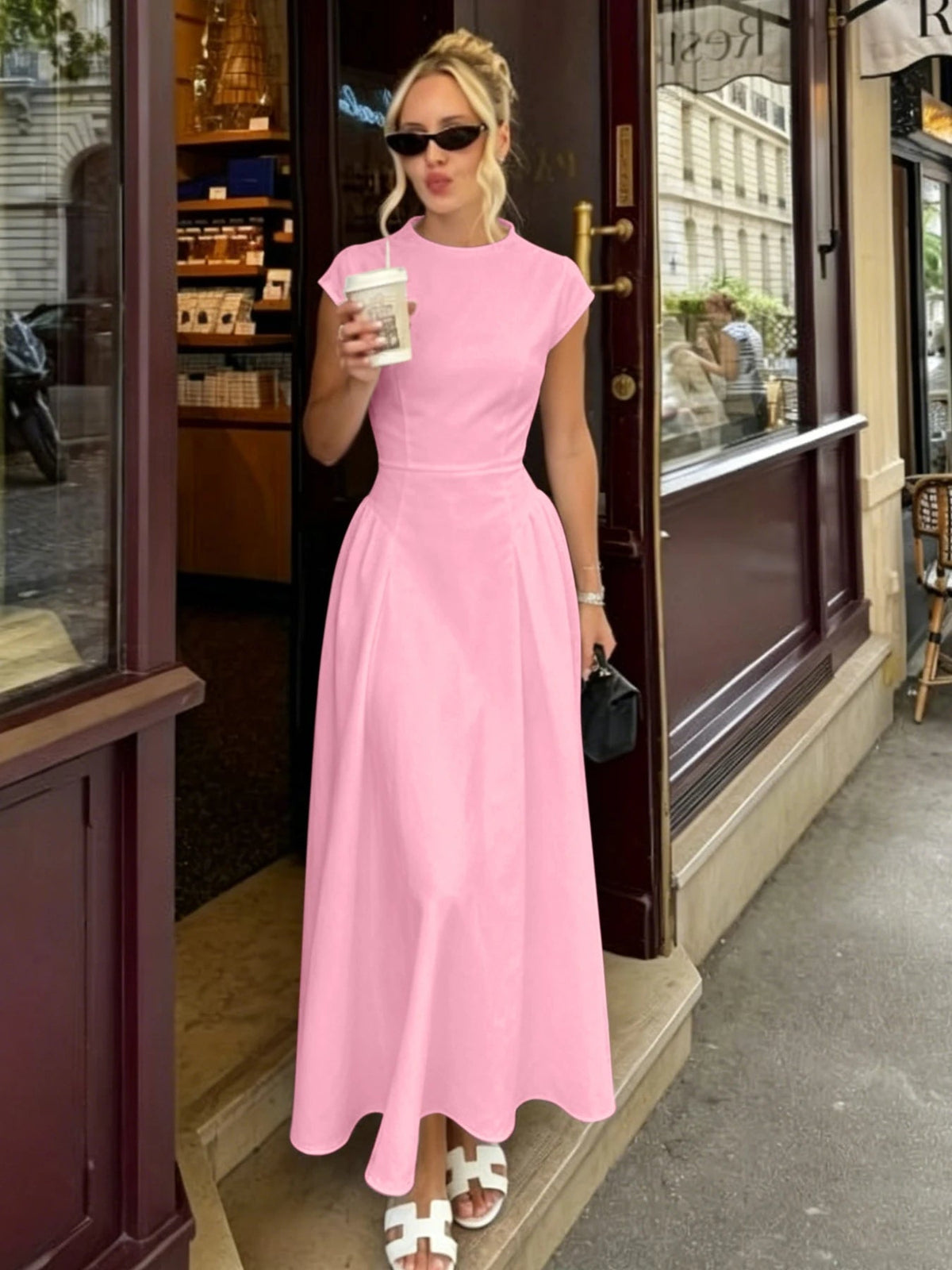 Vestido comprido Ruby evasé com mangas curtas