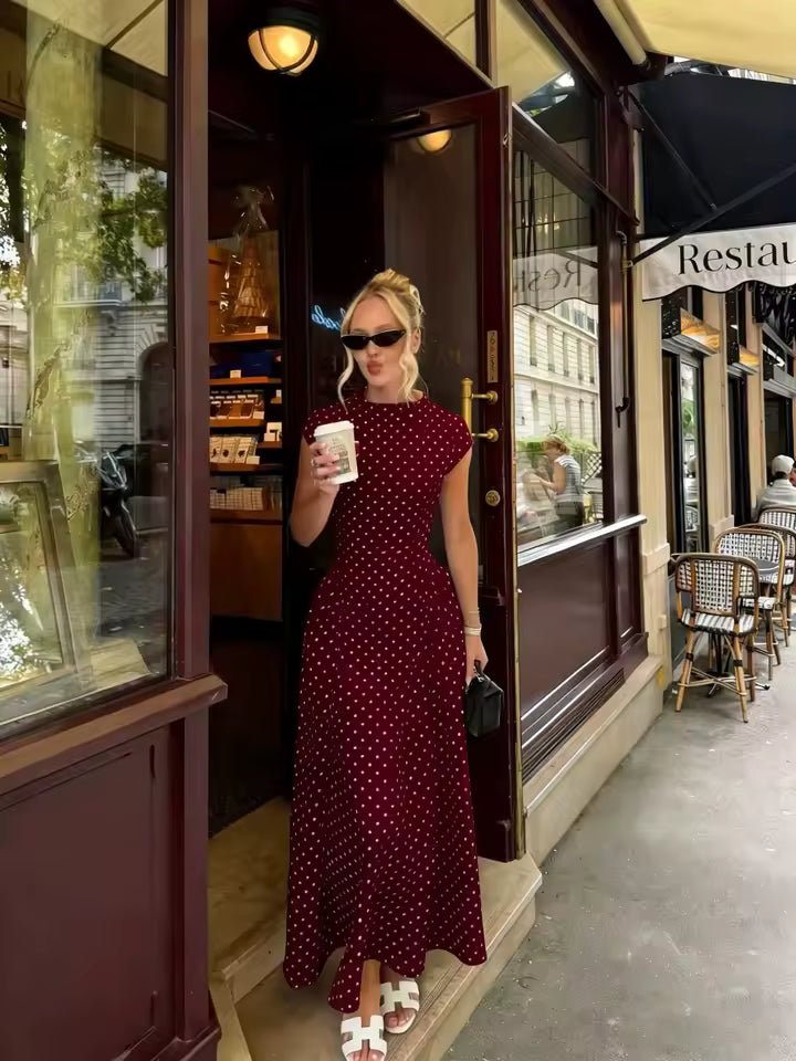 Vestido comprido Ruby evasé com mangas curtas