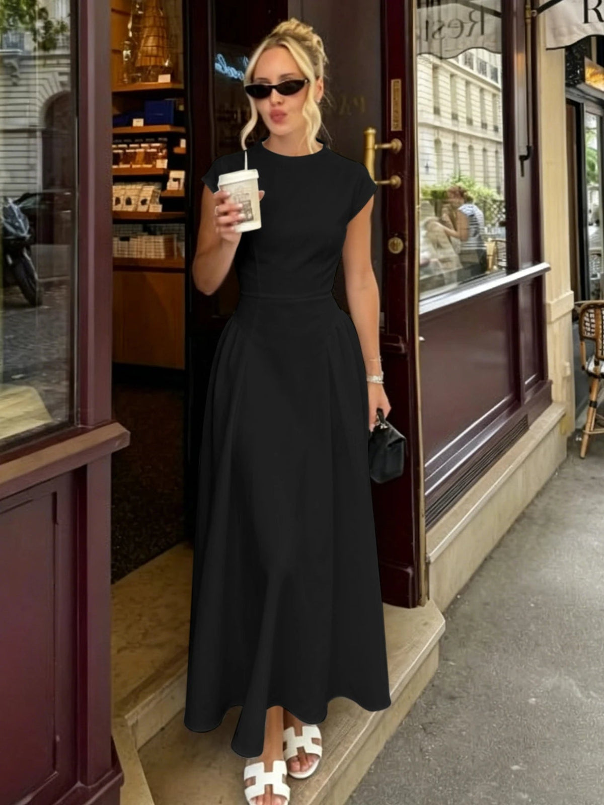 Vestido comprido Ruby evasé com mangas curtas