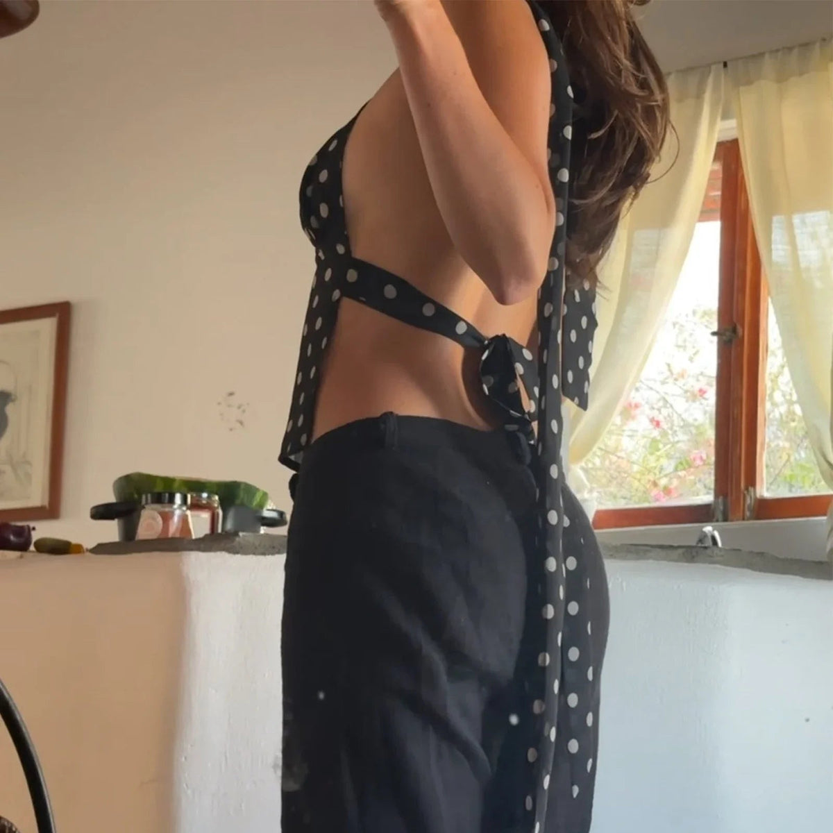 Ruffa Polka Dot Backless Cami Top
