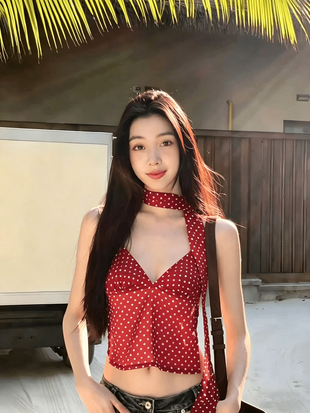 Ruffa Polka Dot Backless Cami Top