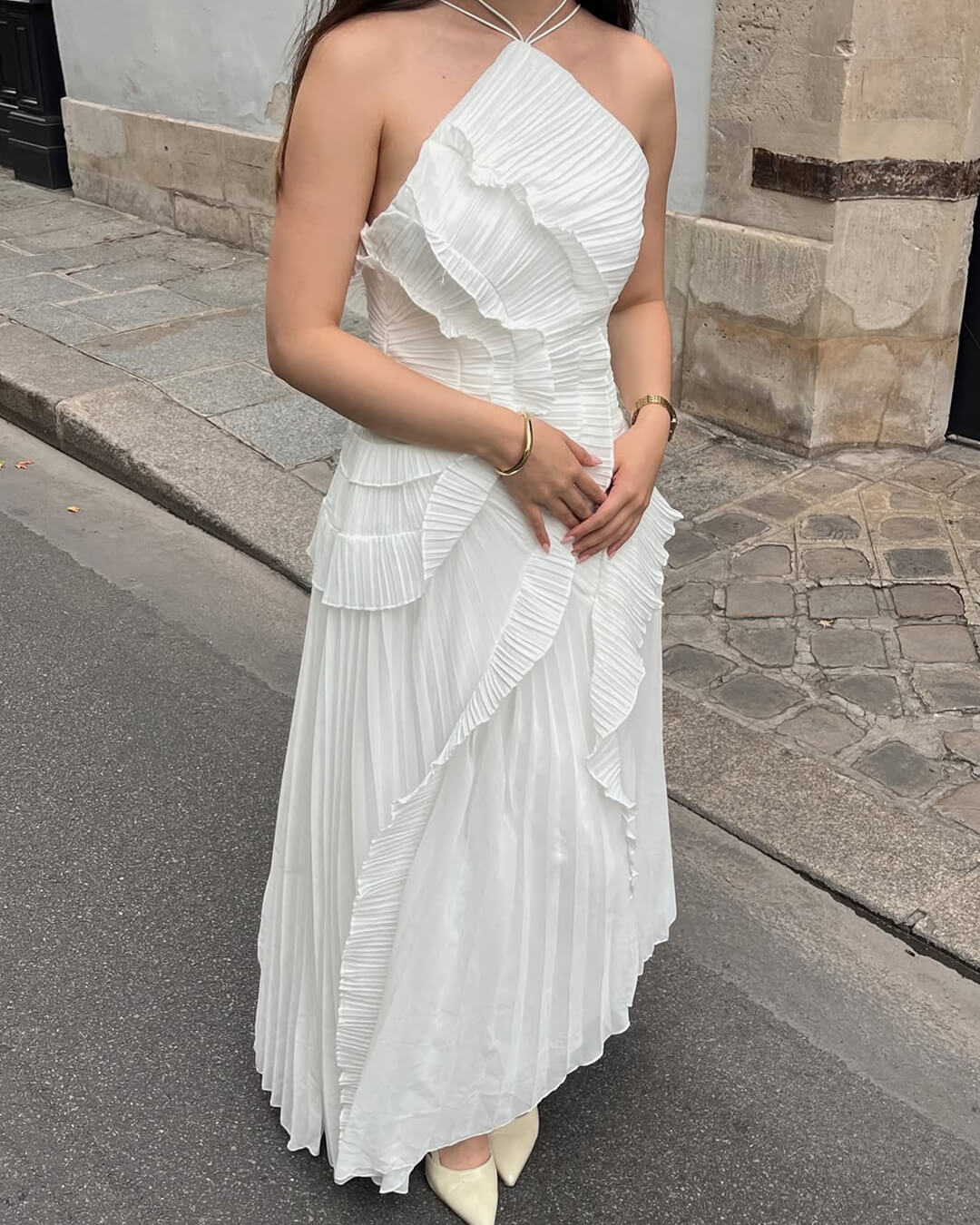 Vestido de tule com folhos Ruffa