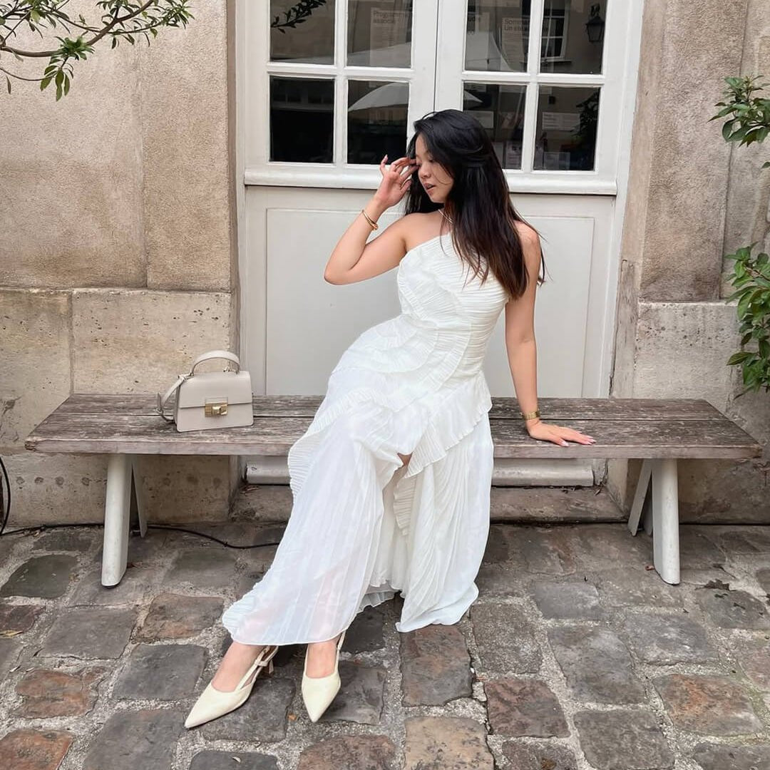 Vestido de tule com folhos Ruffa