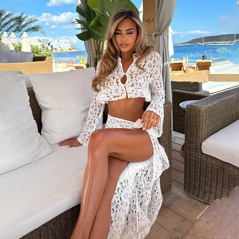 Ruth Crop Top Sarong Lace Cover-Up Set