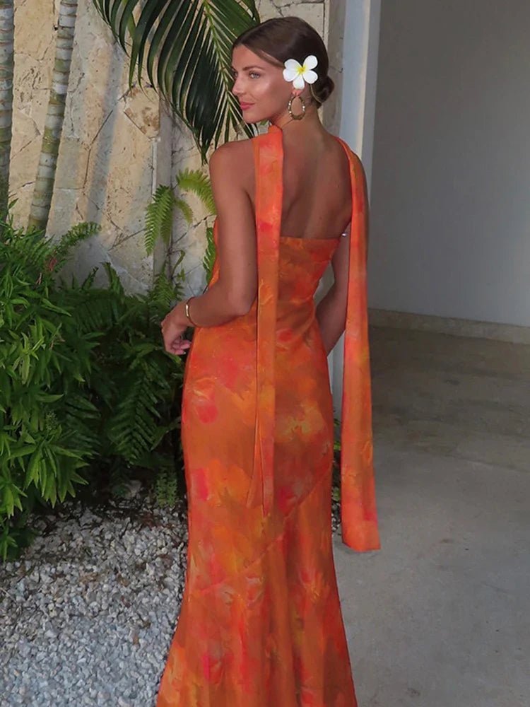 Vestido comprido de malha transparente e sem alças Sabrina