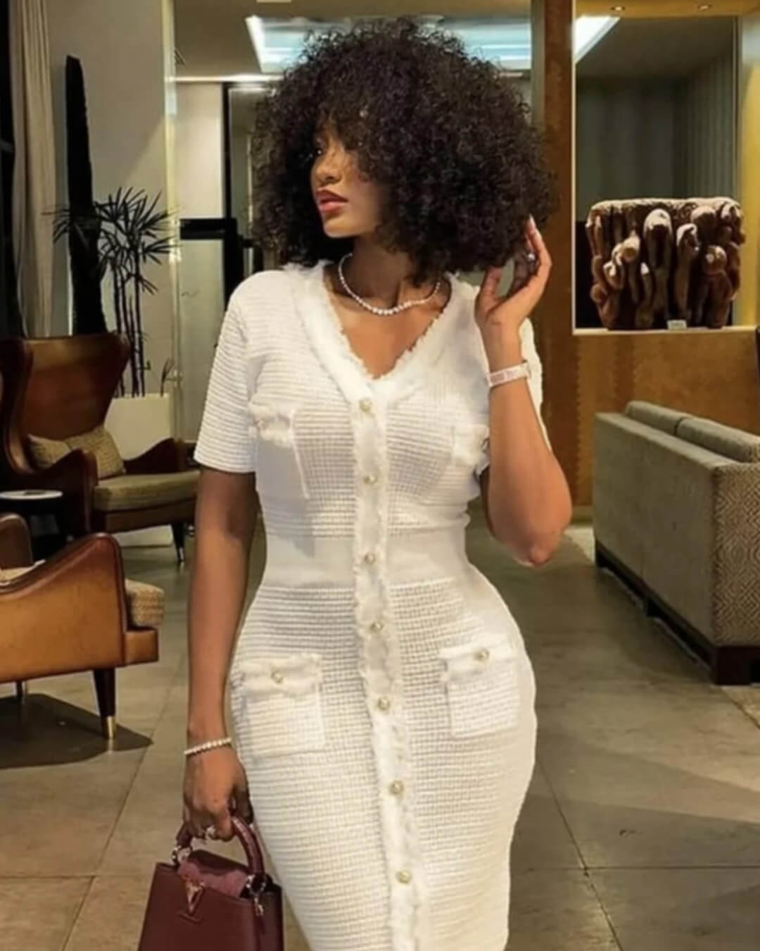 Vestido de malha Sabrina com decote em V
