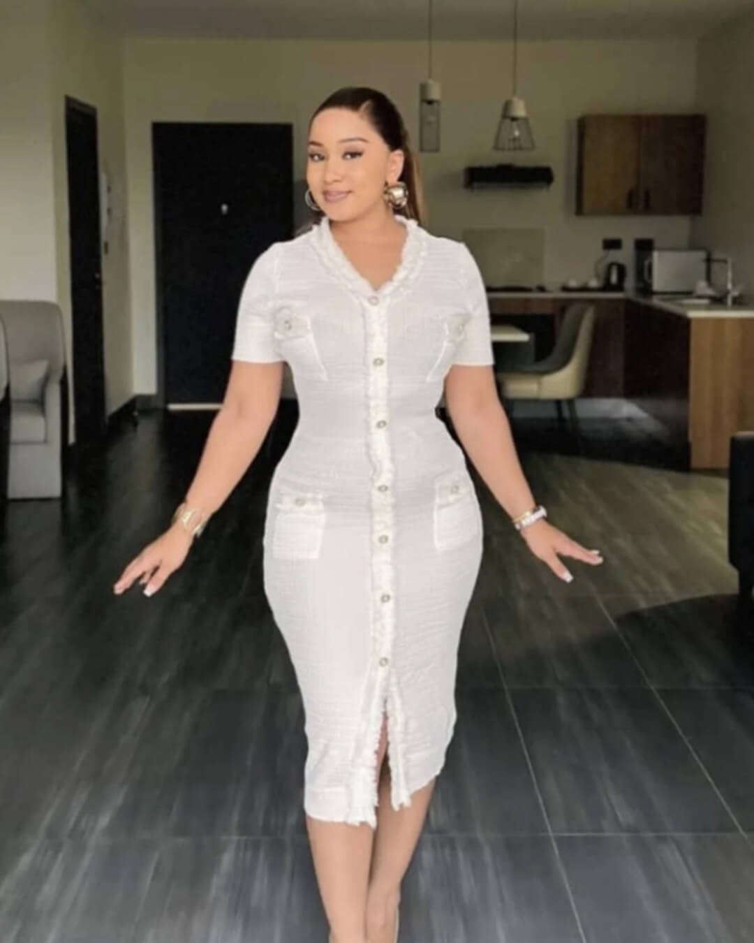 Vestido de malha Sabrina com decote em V