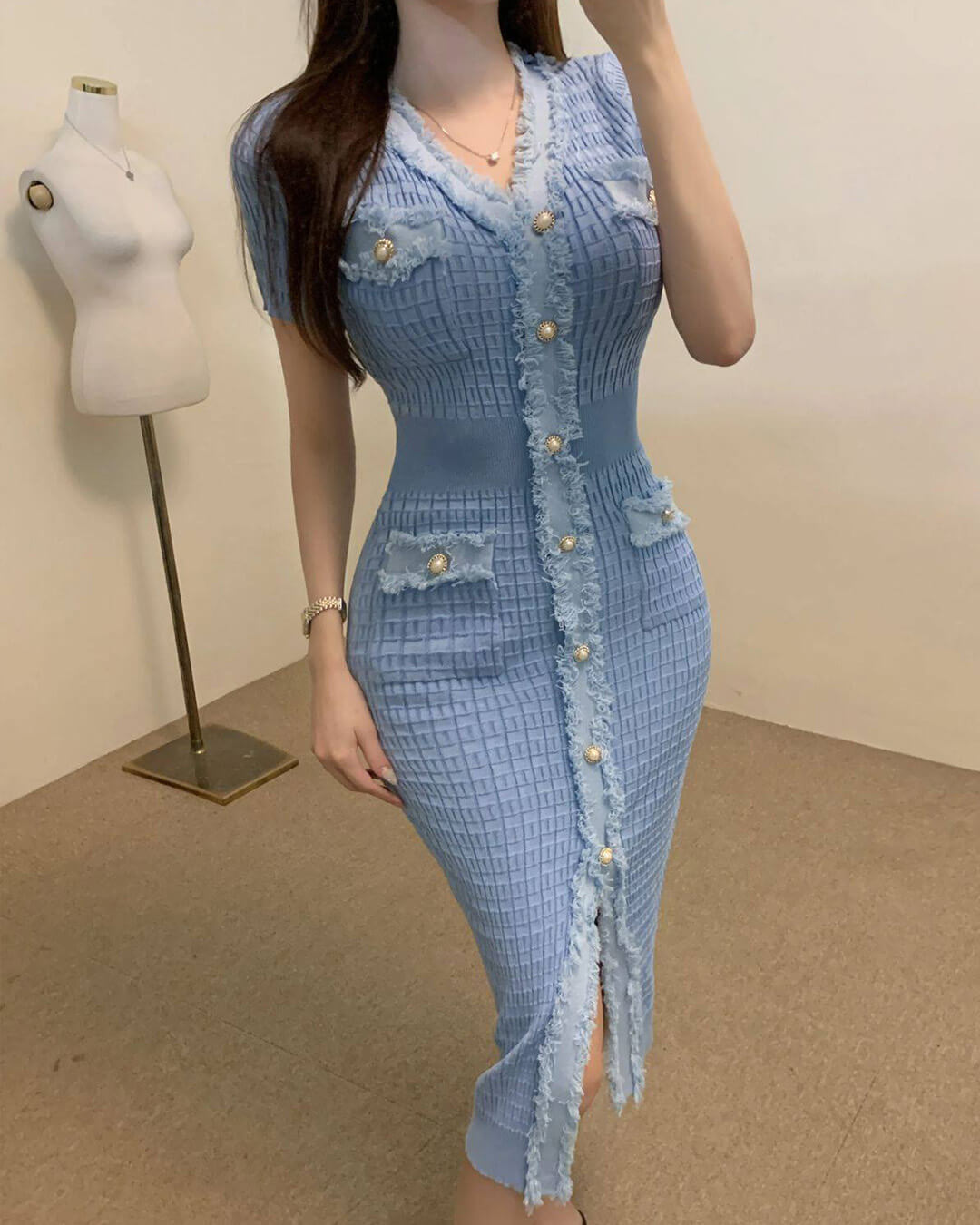 Vestido de malha Sabrina com decote em V
