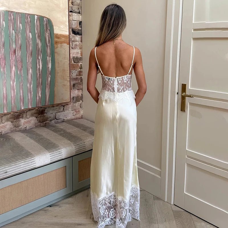 Vestido comprido de renda com decote em V Sandra