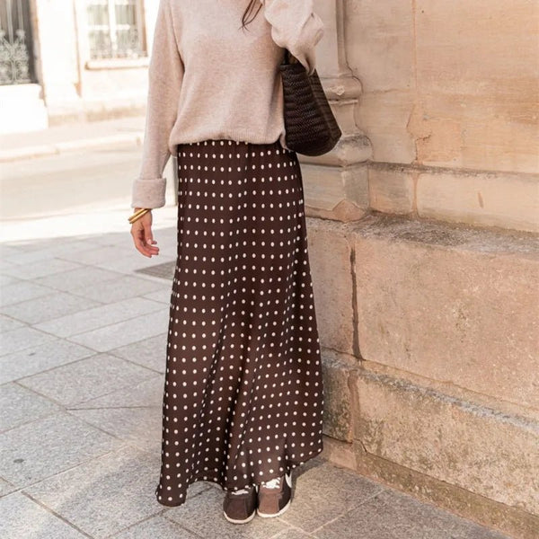 Beatrice Polka Dot Satin Maxi Skirt
