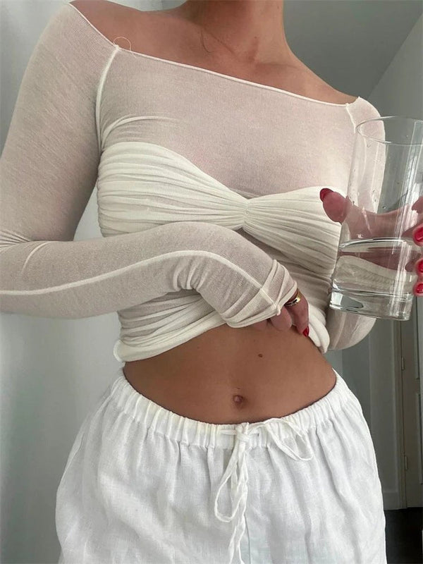 Top transparente de malha com ombros descobertos Sara