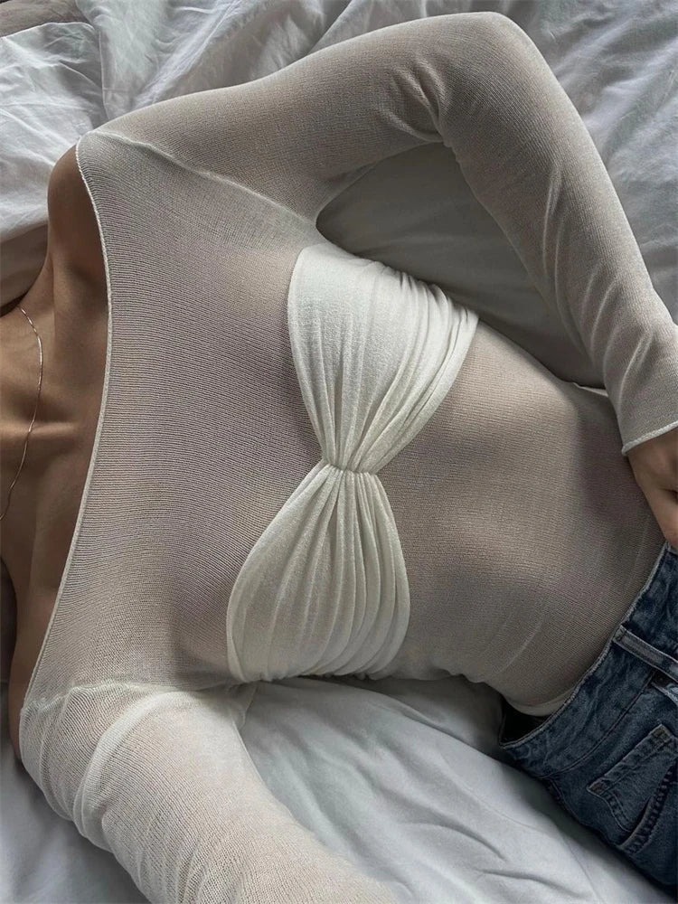Top transparente de malha com ombros descobertos Sara