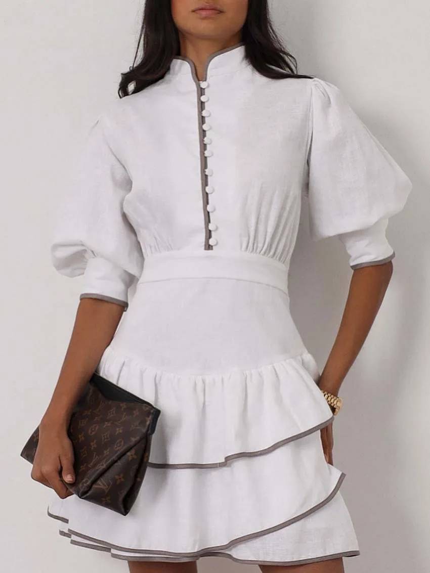 Vestido curto Sara de gola alta, em patchwork