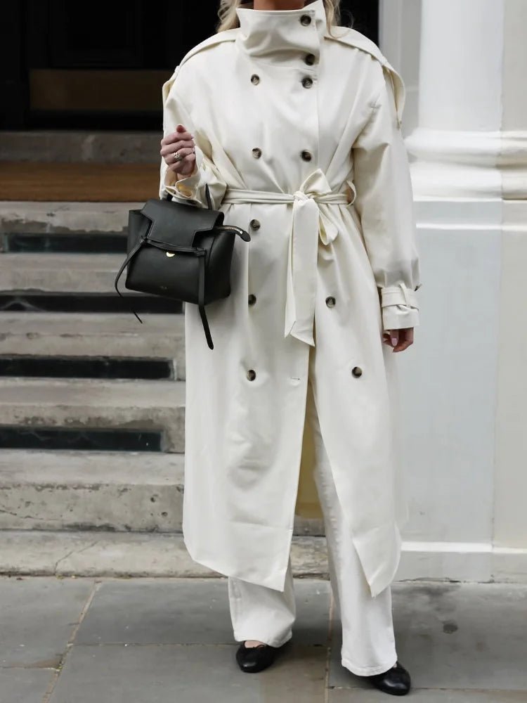 Gabardina Sarah de gola subida com cinto