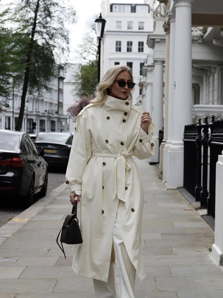 Gabardina Sarah de gola subida com cinto