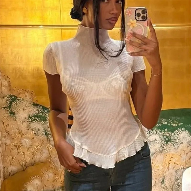 T-shirt canelada de gola alta Sarah