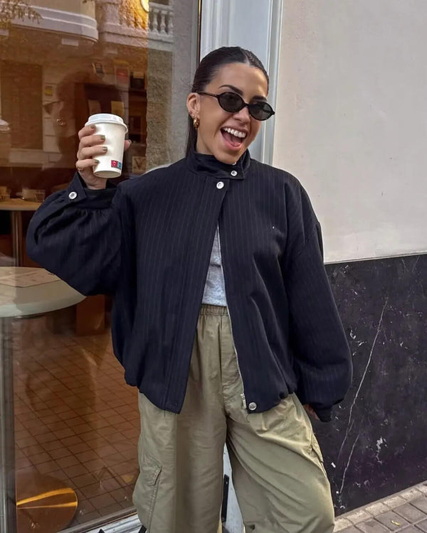 Selena Striped Stand Collar Jacket