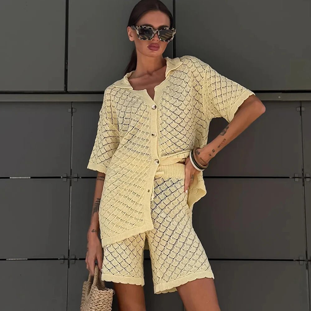 Conjunto Selene de casaco de malha e calções