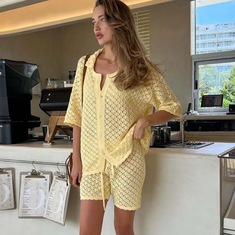 Conjunto Selene de casaco de malha e calções