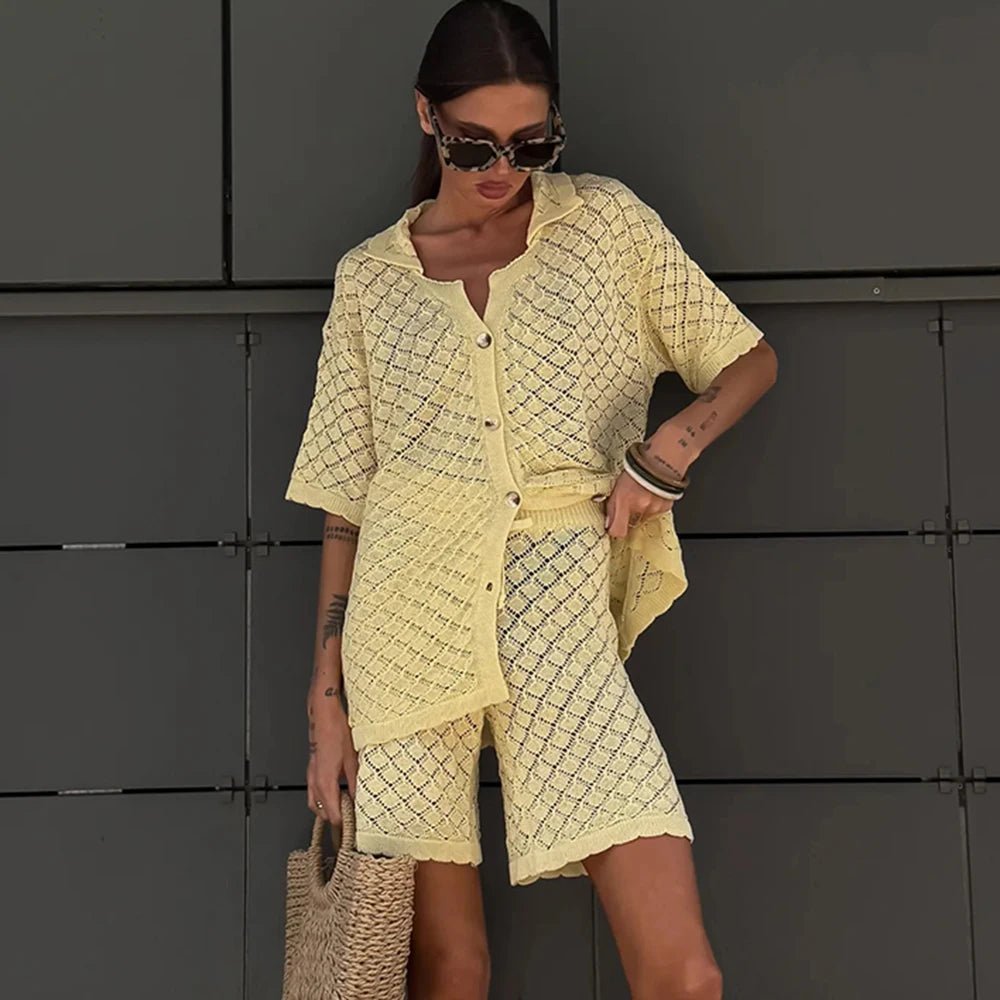 Conjunto Selene de casaco de malha e calções