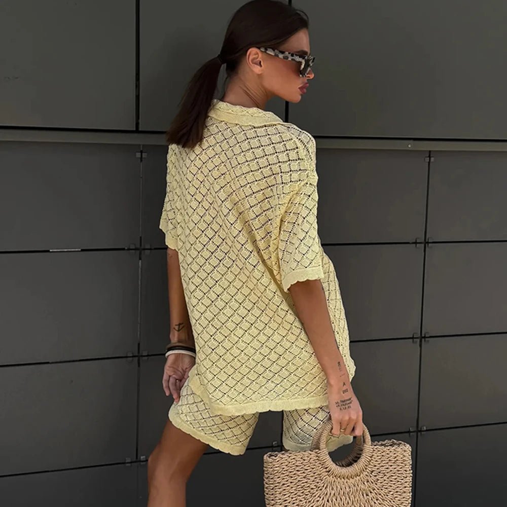 Conjunto Selene de casaco de malha e calções