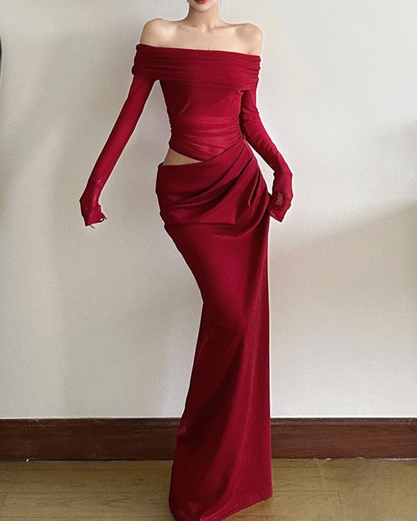 Vestido comprido de tule franzido Shiela