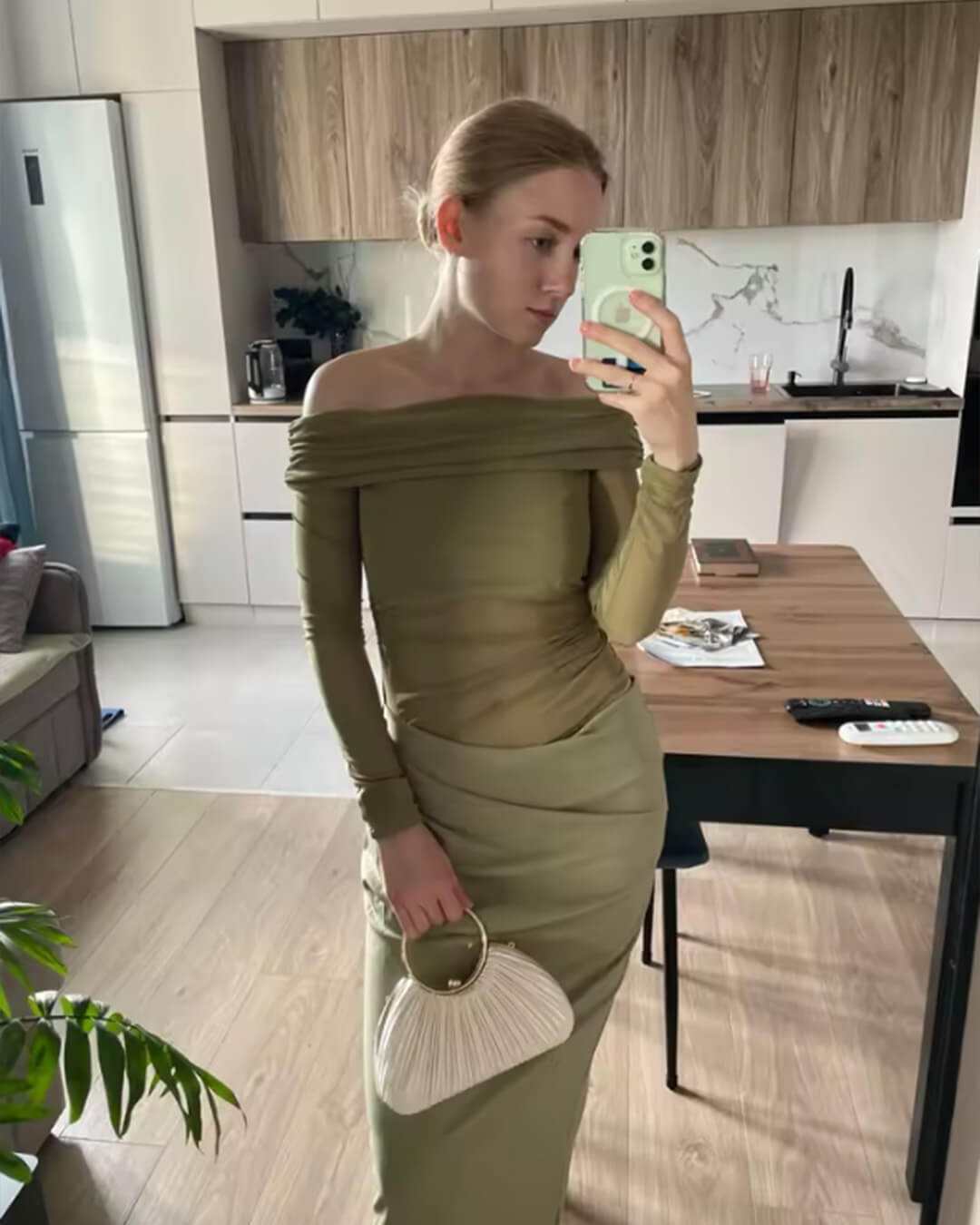 Vestido comprido de tule franzido Shiela