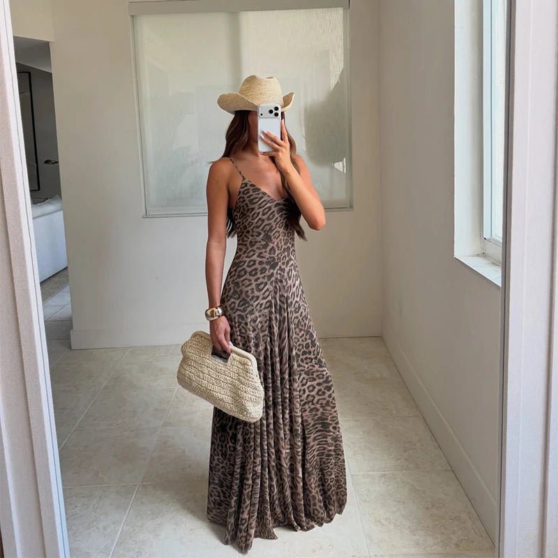 Vestido maxi de alças com padrão de leopardo Sienna