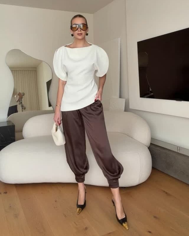 Top Sienna em malha tricotada com mangas balão