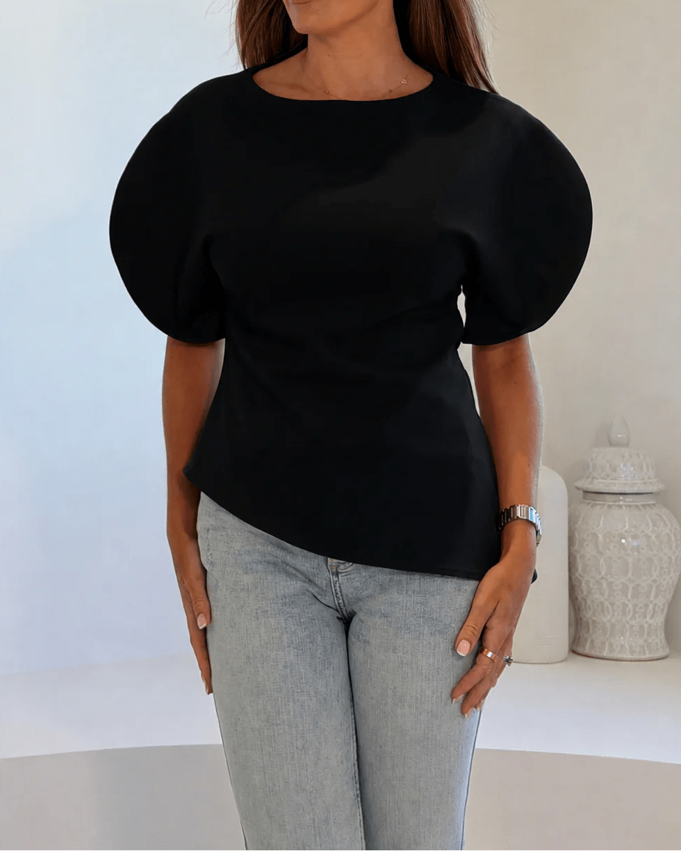 Top Sienna em malha tricotada com mangas balão