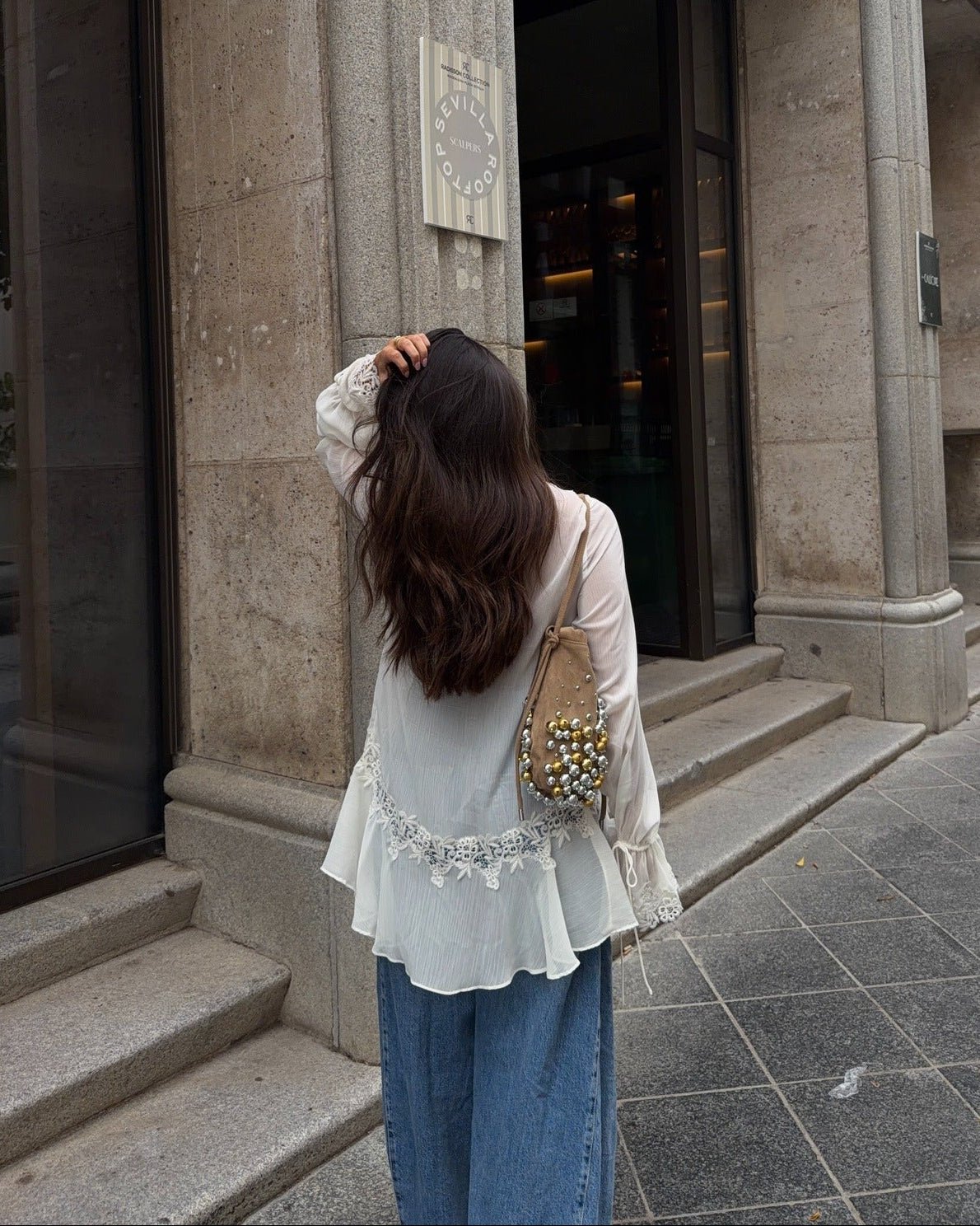Simone Front-Tie Lace Appliqué Top