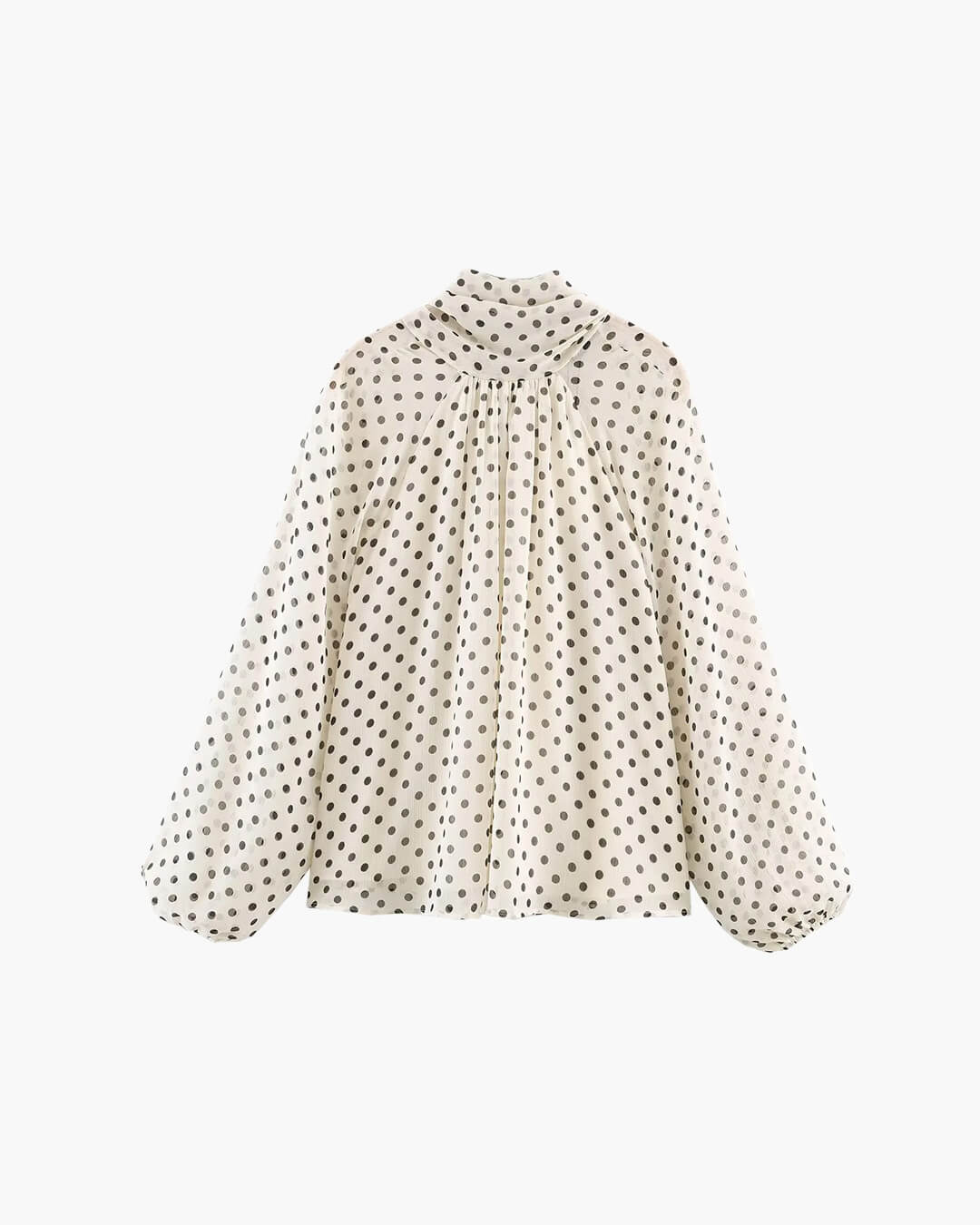 Blusa Sofia de gola subida com padrão de bolinhas