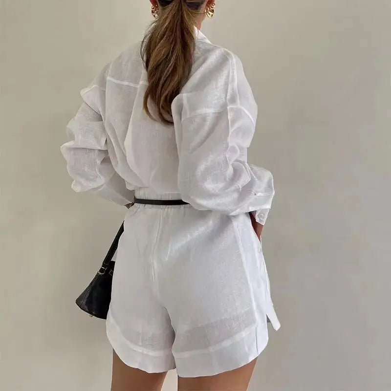 Conjunto de linho com camisa de mangas compridas e calções de cintura subida Solenn
