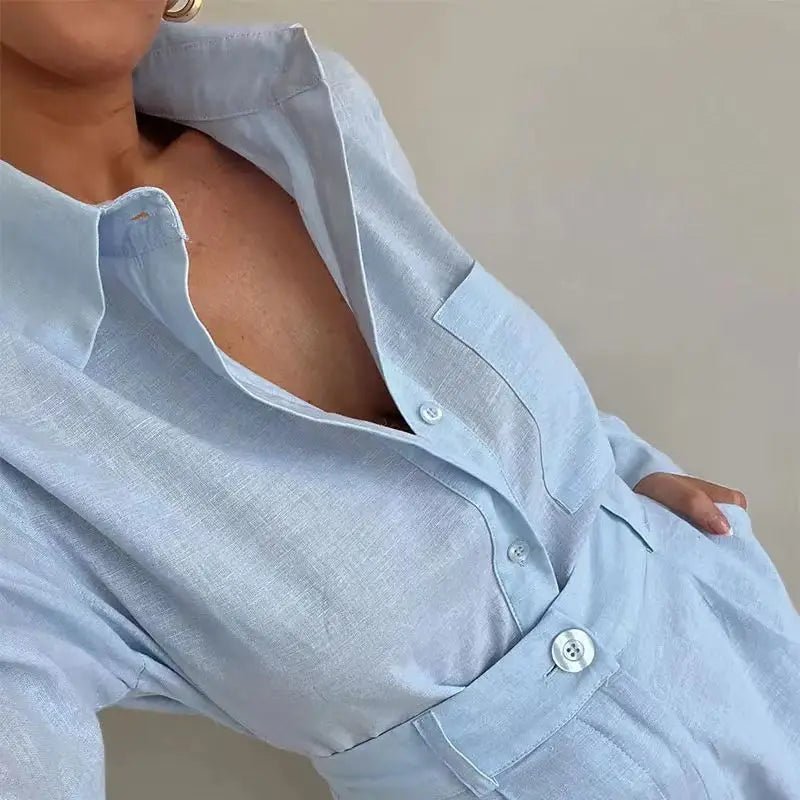 Conjunto de linho com camisa de mangas compridas e calções de cintura subida Solenn